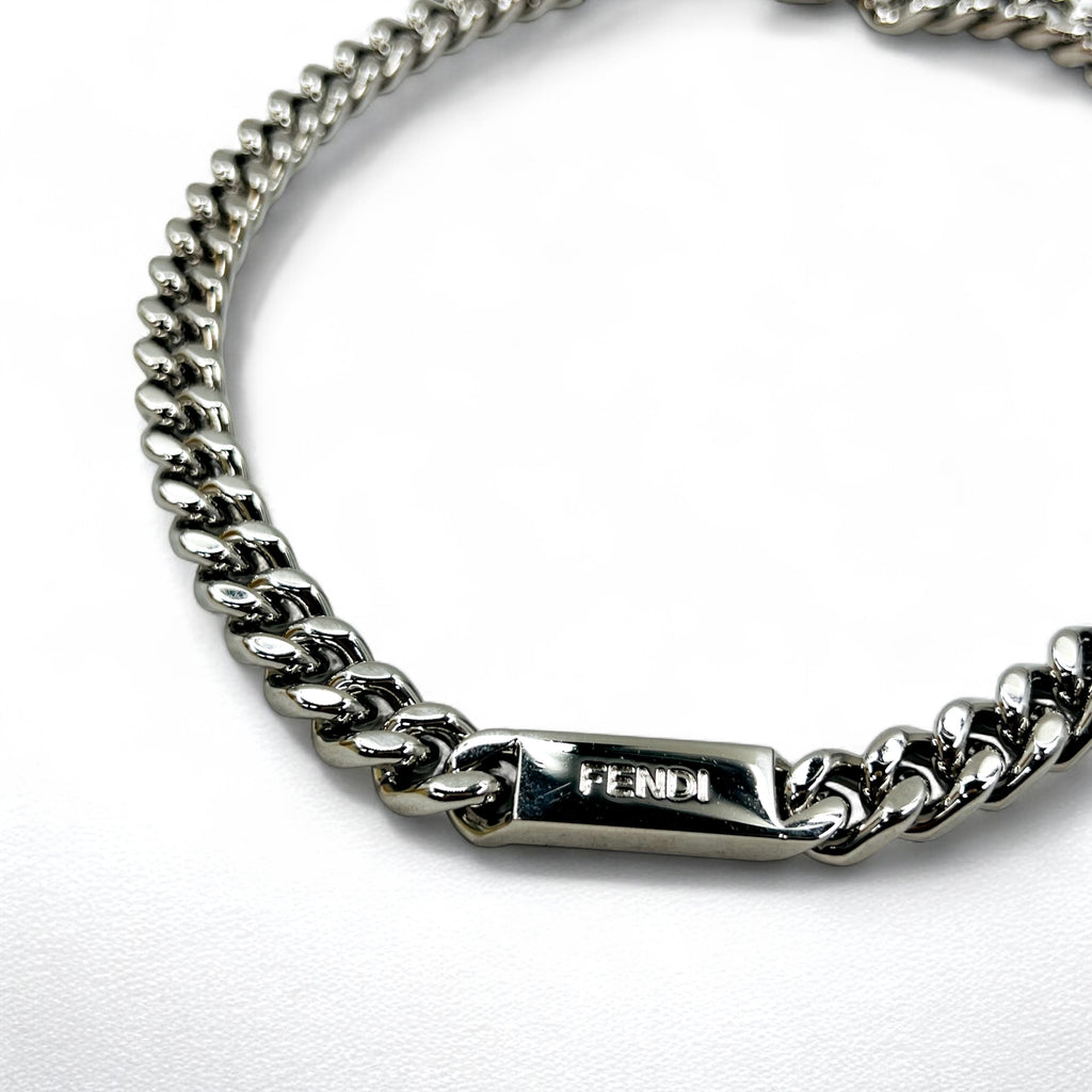 FENDI Metal Chain Necklace Silver Kihei Baguette Link MP4722 Made in Italy