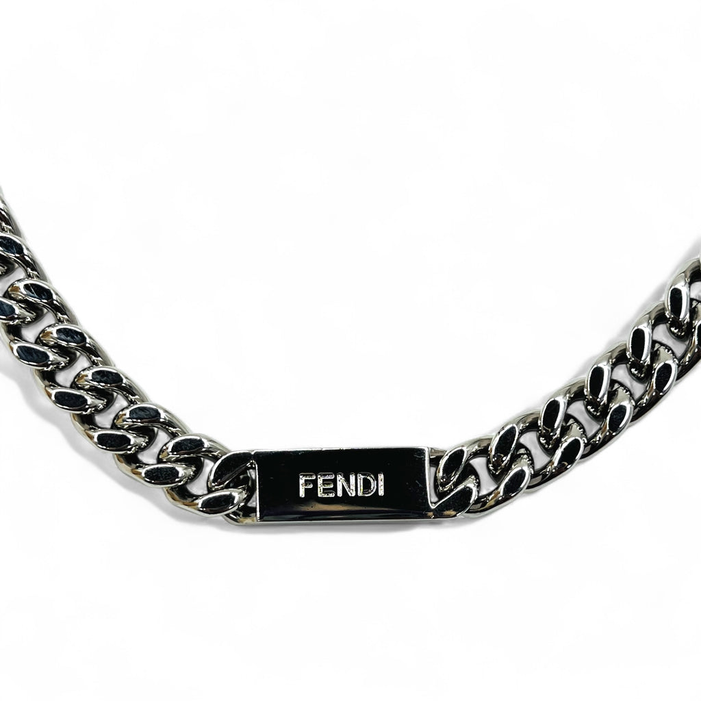 FENDI Metal Chain Necklace Silver Kihei Baguette Link MP4722 Made in Italy