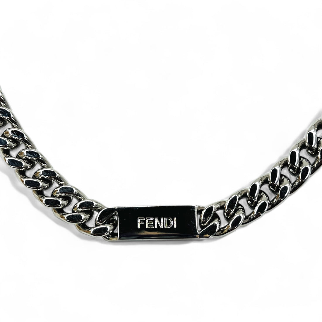 FENDI Metal Chain Necklace Silver Kihei Baguette Link MP4722 Made in Italy
