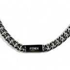 FENDI Metal Chain Necklace Silver Kihei Baguette Link MP4722 Made in Italy