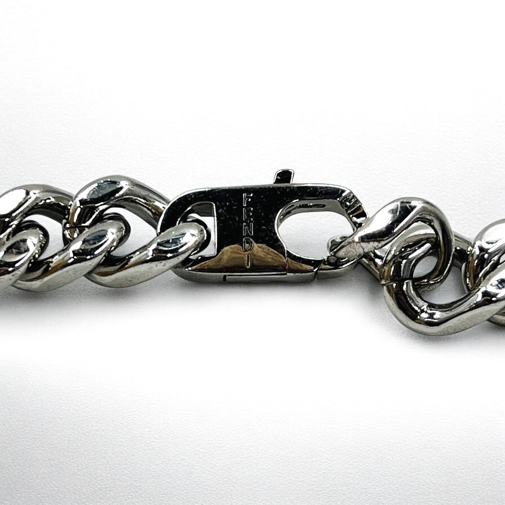 FENDI Metal Chain Necklace Silver Kihei Baguette Link MP4722 Made in Italy
