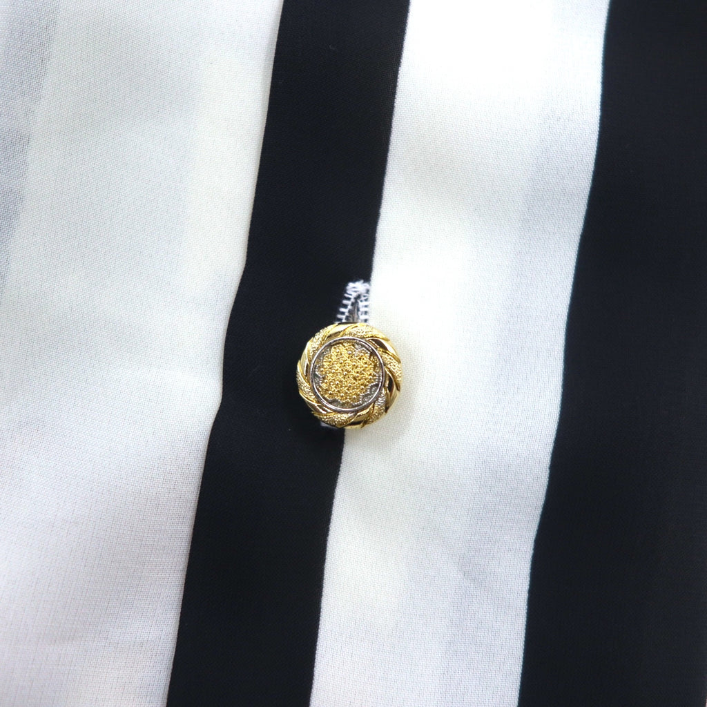 Vintage 90s Japan Made Open Collar Retro Shirt Open collar poly shirt M Stripe All-over pattern Teddy bear Gold buttons Retro Made in Japan