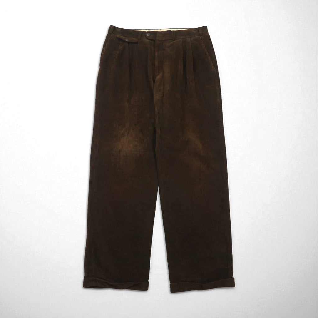 Burberry's 1980s West German-made wide-leg corduroy pants, size L, brown, cotton.