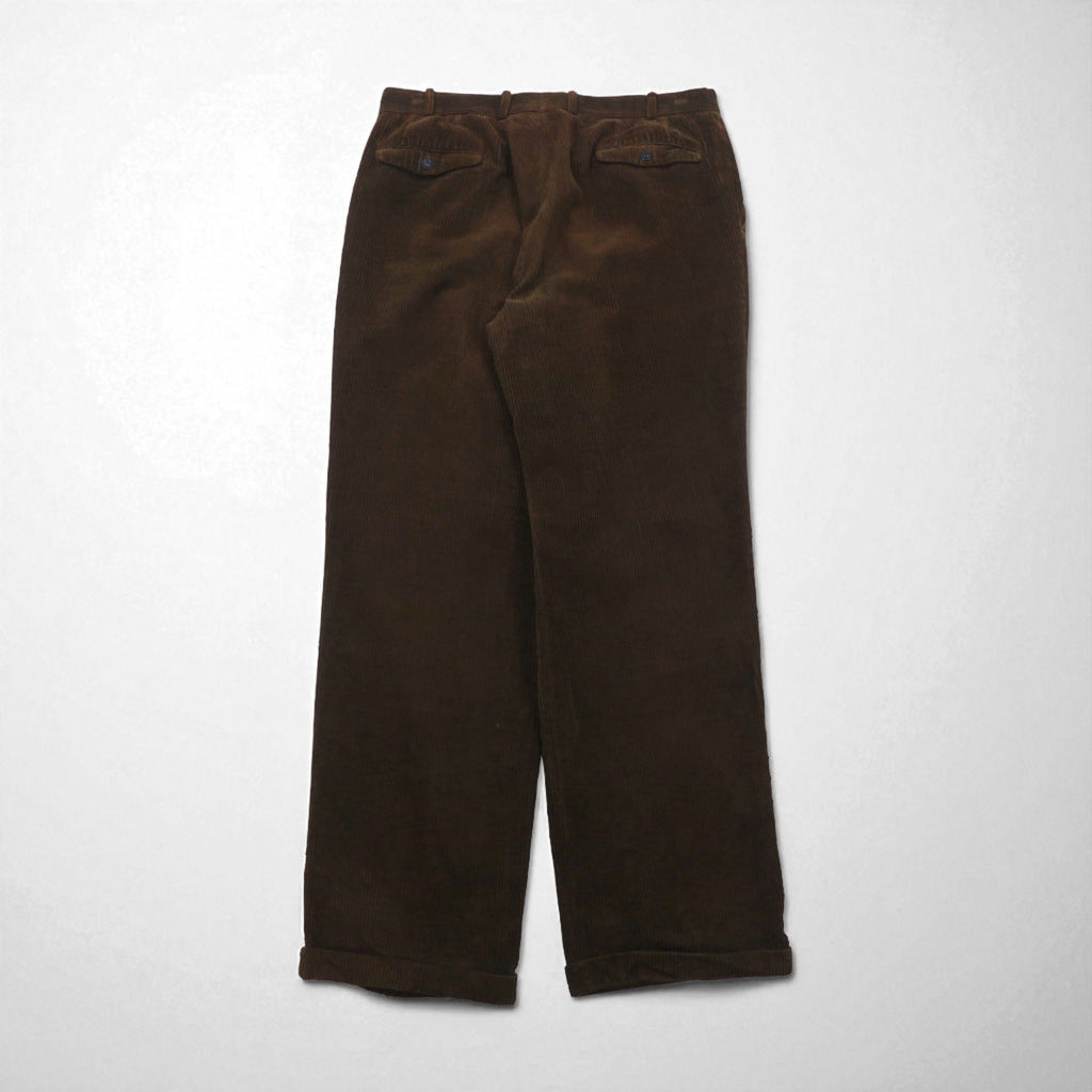 Burberry's 1980s West German-made wide-leg corduroy pants, size L, brown, cotton.