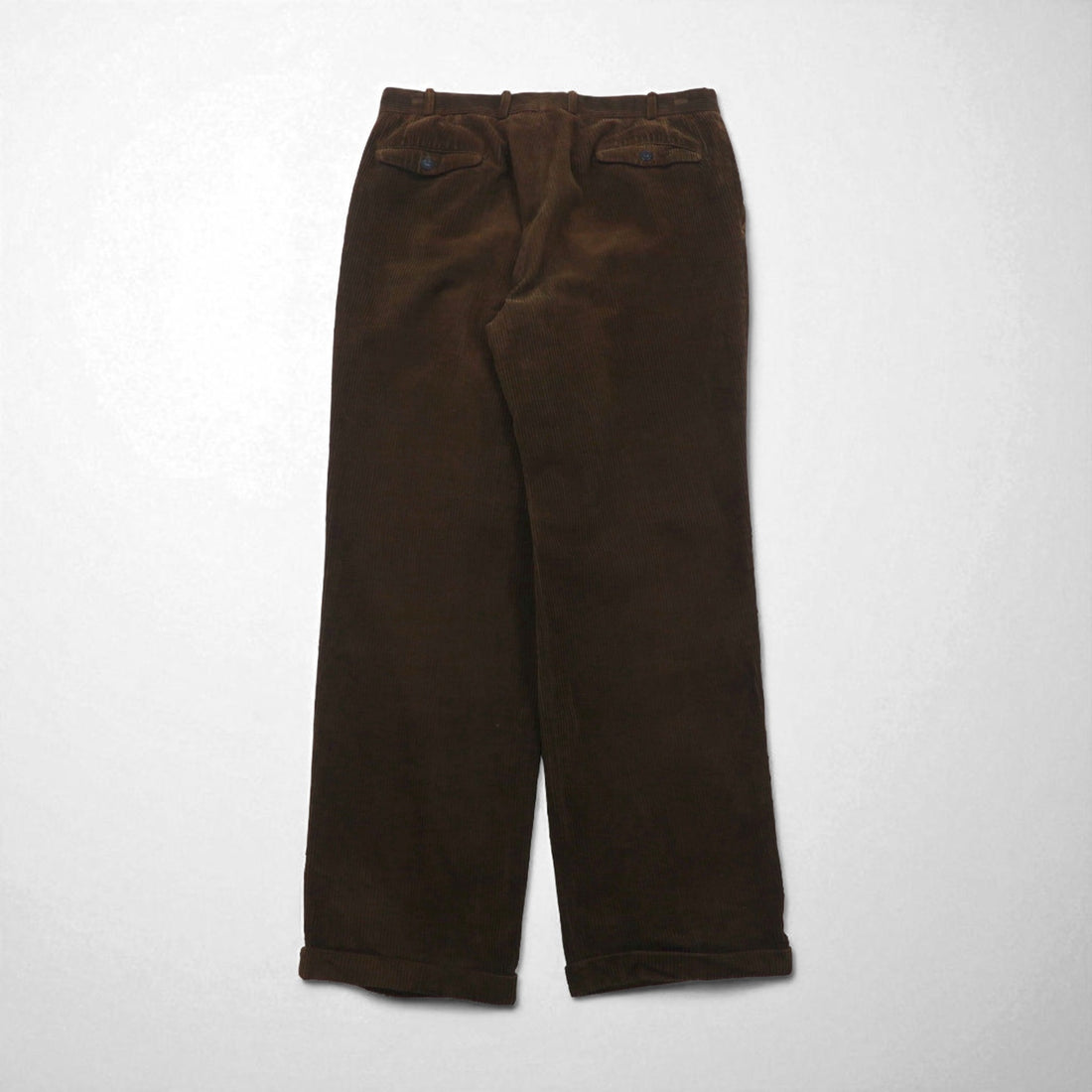 Burberry's 1980s West German-made wide-leg corduroy pants, size L, brown, cotton.