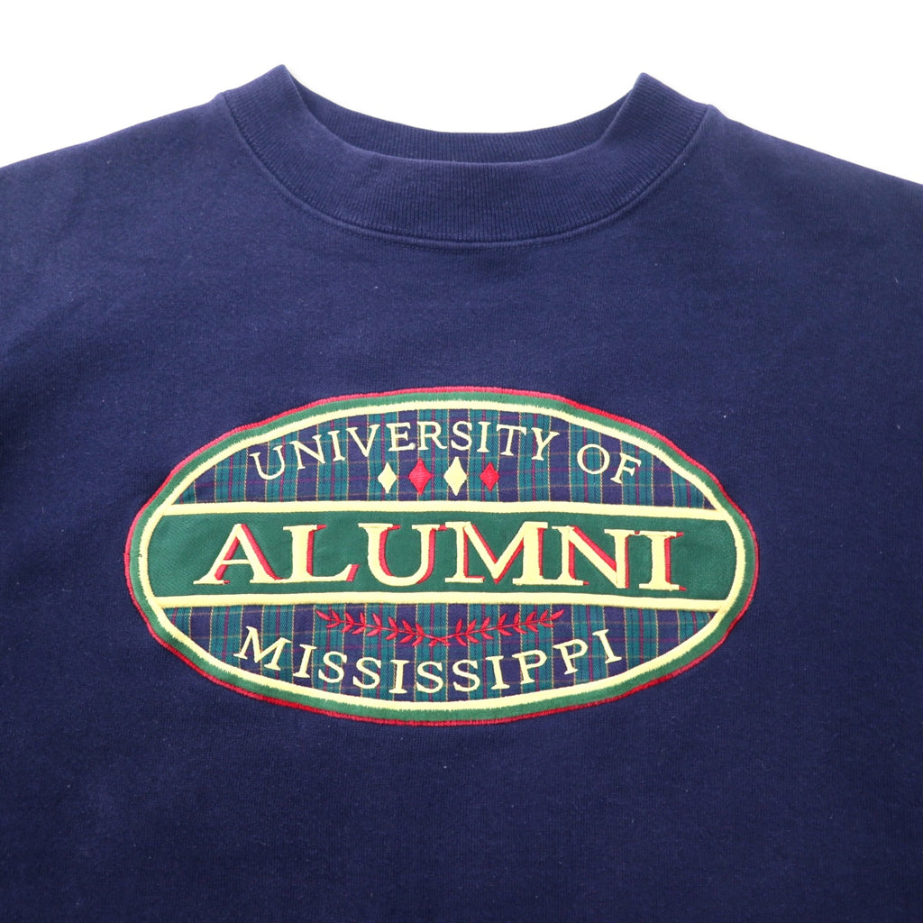 JAN SPORT Made in USA 90's College Embroidery Sweatshirt M Navy Cotton UNIVERSITY OF ALUMNI MISSISSIPPI