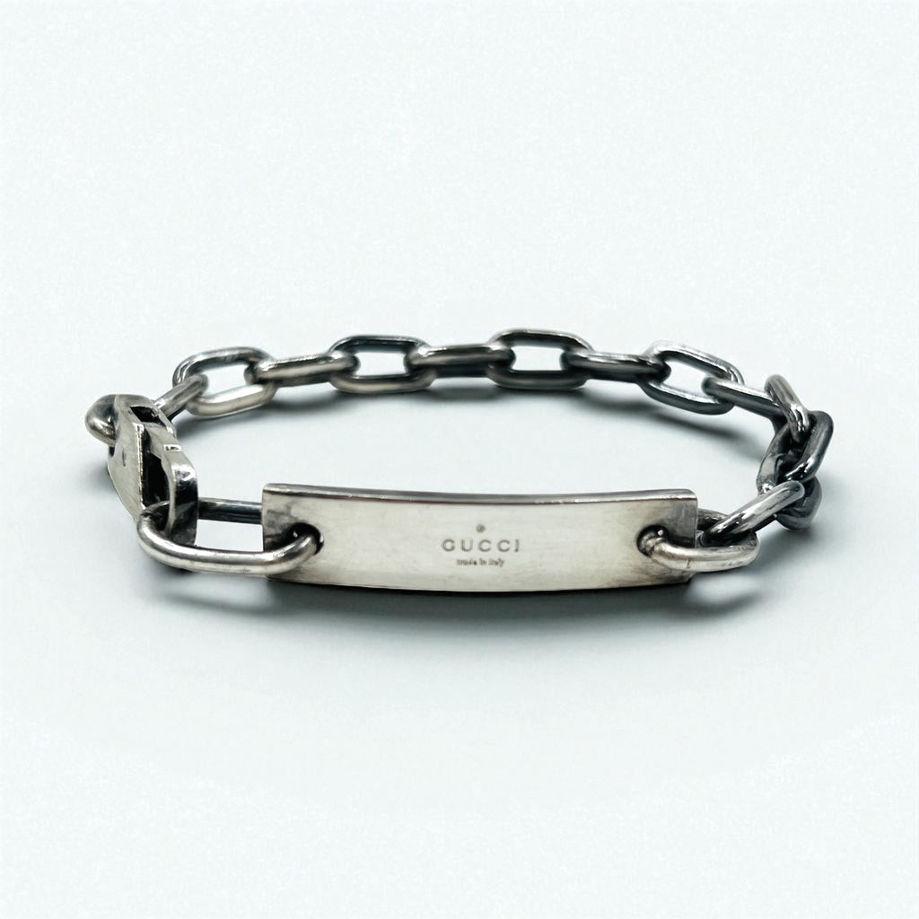 GUCCI ヴィンテージ ID シルバー チェーン ブレスレット SV925 ロゴプレート イタリア製