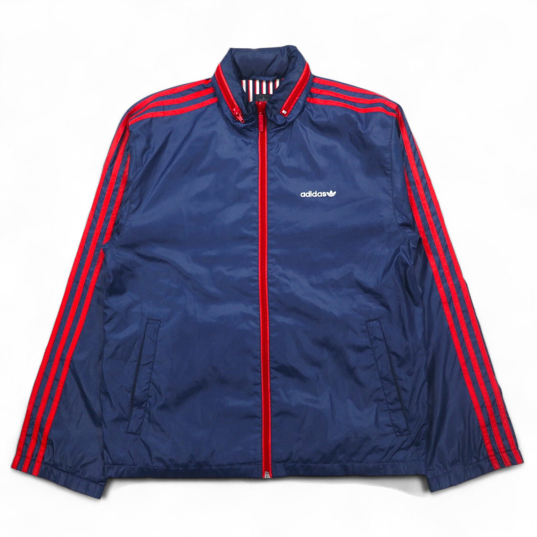 adidas originals 00s nylon jacket jersey S navy 3 stripes stowable hood