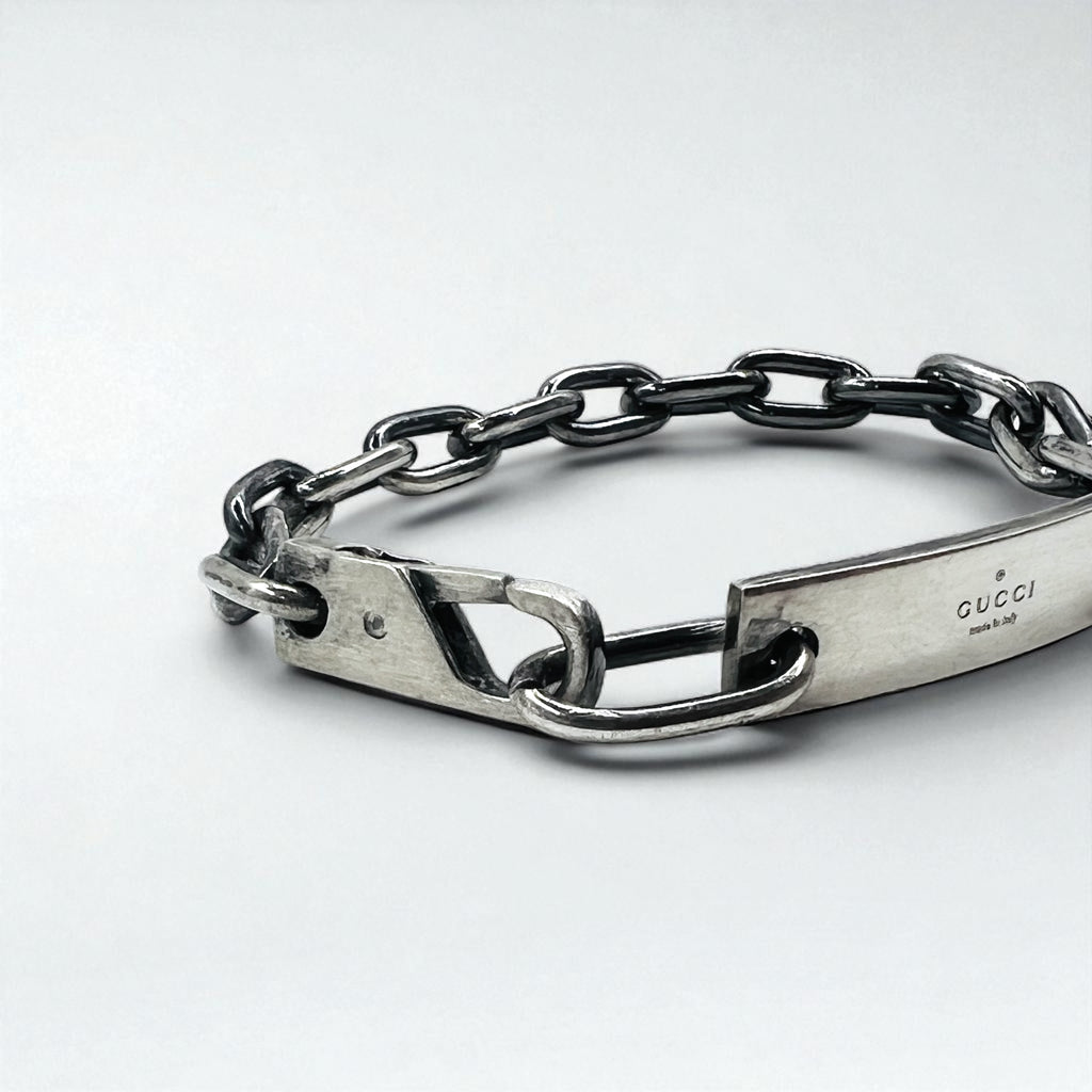 GUCCI ヴィンテージ ID シルバー チェーン ブレスレット SV925 ロゴプレート イタリア製
