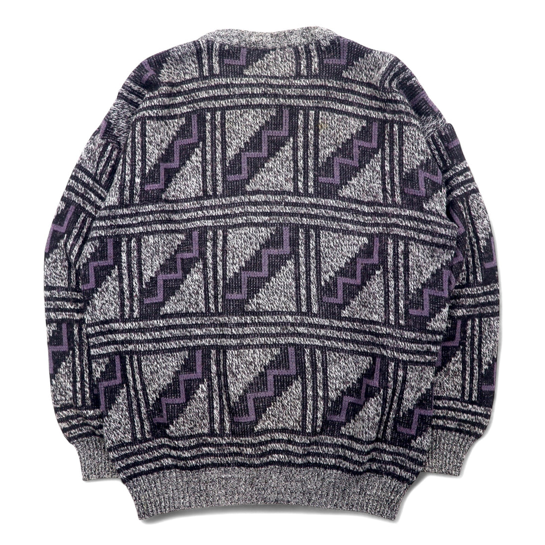 Made in Italy 90s COLORE All-over print jacquard knit sweater XL Grey Acrylic Geometric pattern
