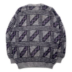 Made in Italy 90s COLORE All-over print jacquard knit sweater XL Grey Acrylic Geometric pattern