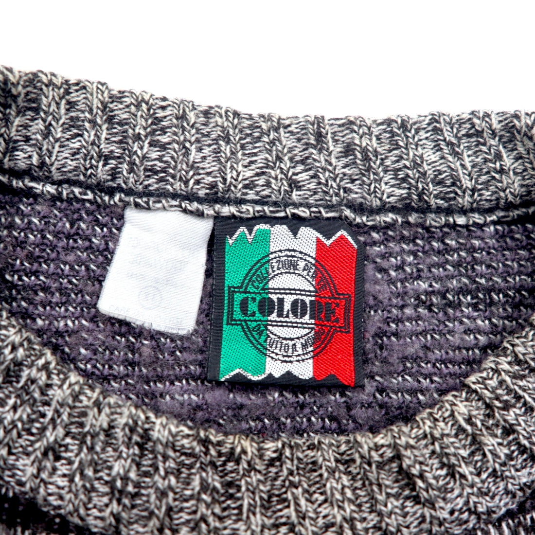 Made in Italy 90s COLORE All-over print jacquard knit sweater XL Grey Acrylic Geometric pattern