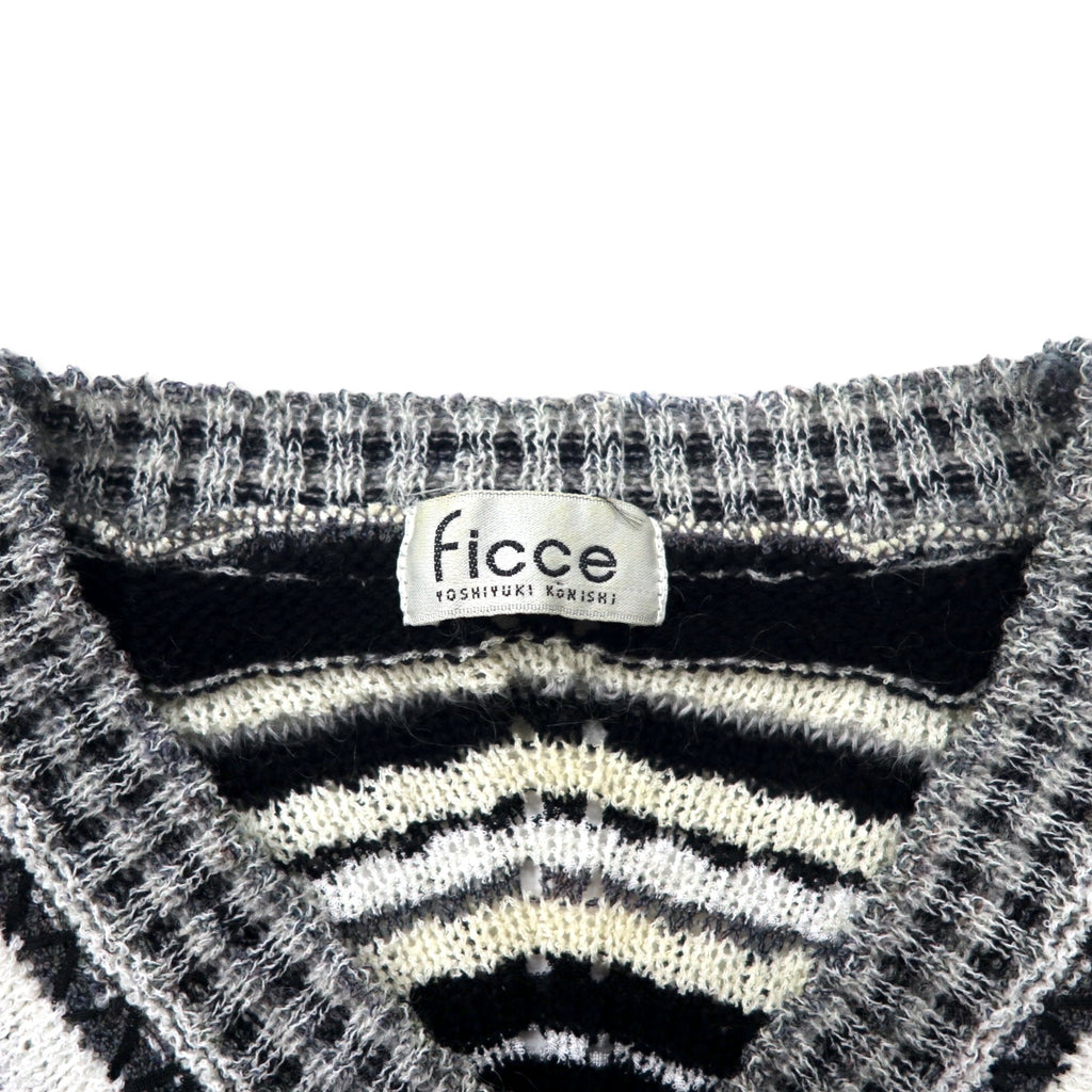 Ficce YOSHIYUKI KONISHI V-Neck 3D Design Knit Sweater L Multicolor Wool Made in Japan