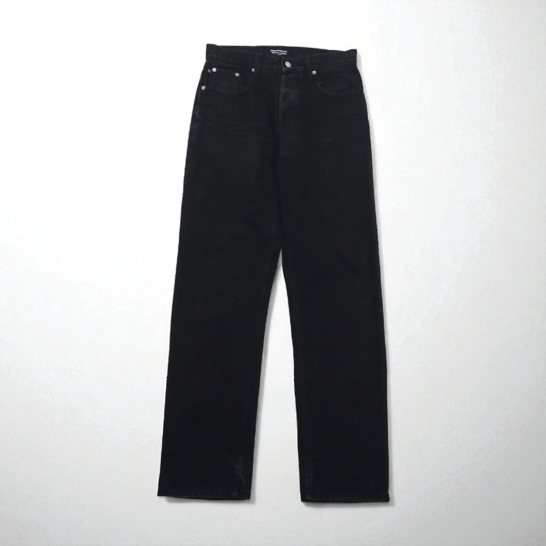 POLO JEANS CO. RALPH LAUREN 90s Straight Denim Pants, Size M, Black, Button Fly, Leather Patch, Made in Morocco