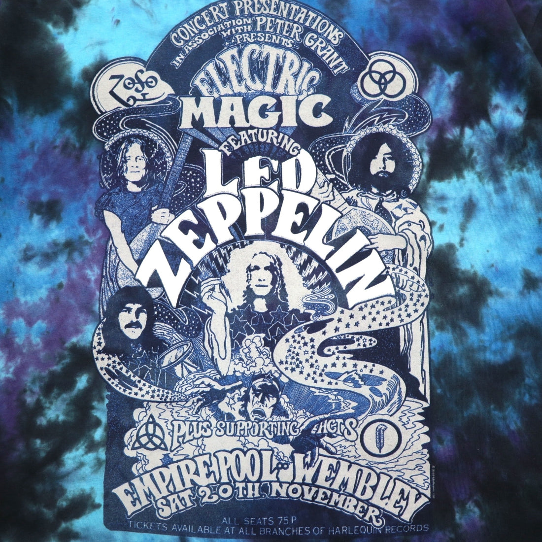LED ZEPPELIN Led Zeppelin Rock Band T-Shirt Band Tee XL Blue Tie-dye ELECTRIC MAGIC Electric Magician LIQUID BLUE