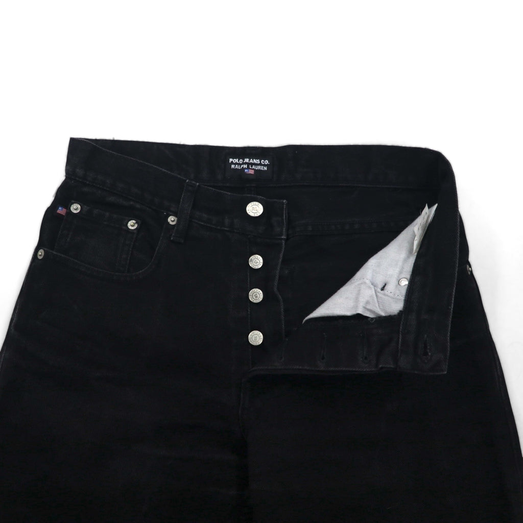 POLO JEANS CO. RALPH LAUREN 90s Straight Denim Pants, Size M, Black, Button Fly, Leather Patch, Made in Morocco