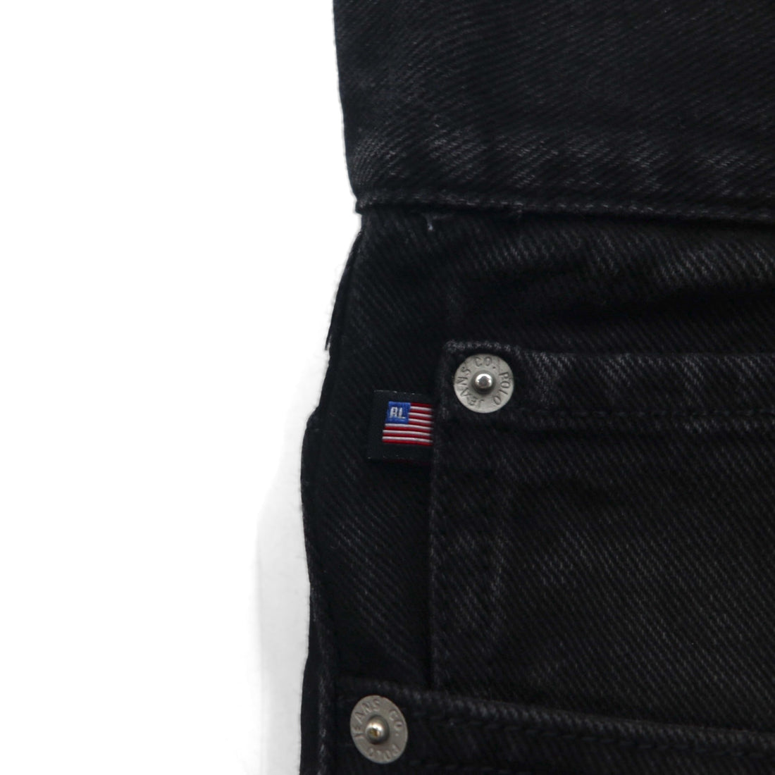 POLO JEANS CO. RALPH LAUREN 90s Straight Denim Pants, Size M, Black, Button Fly, Leather Patch, Made in Morocco