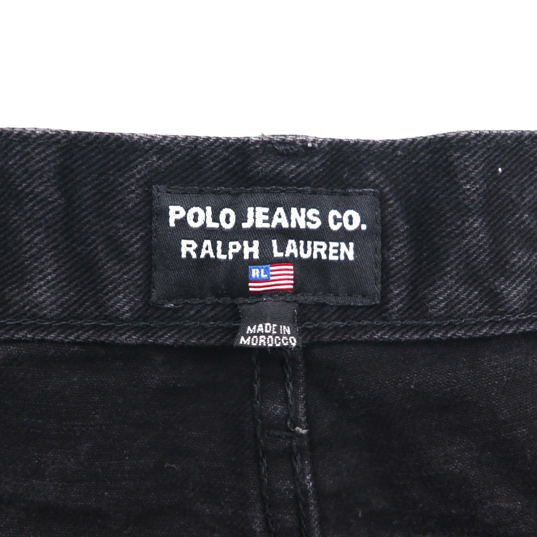 POLO JEANS CO. RALPH LAUREN 90s Straight Denim Pants, Size M, Black, Button Fly, Leather Patch, Made in Morocco