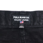 POLO JEANS CO. RALPH LAUREN 90s Straight Denim Pants, Size M, Black, Button Fly, Leather Patch, Made in Morocco