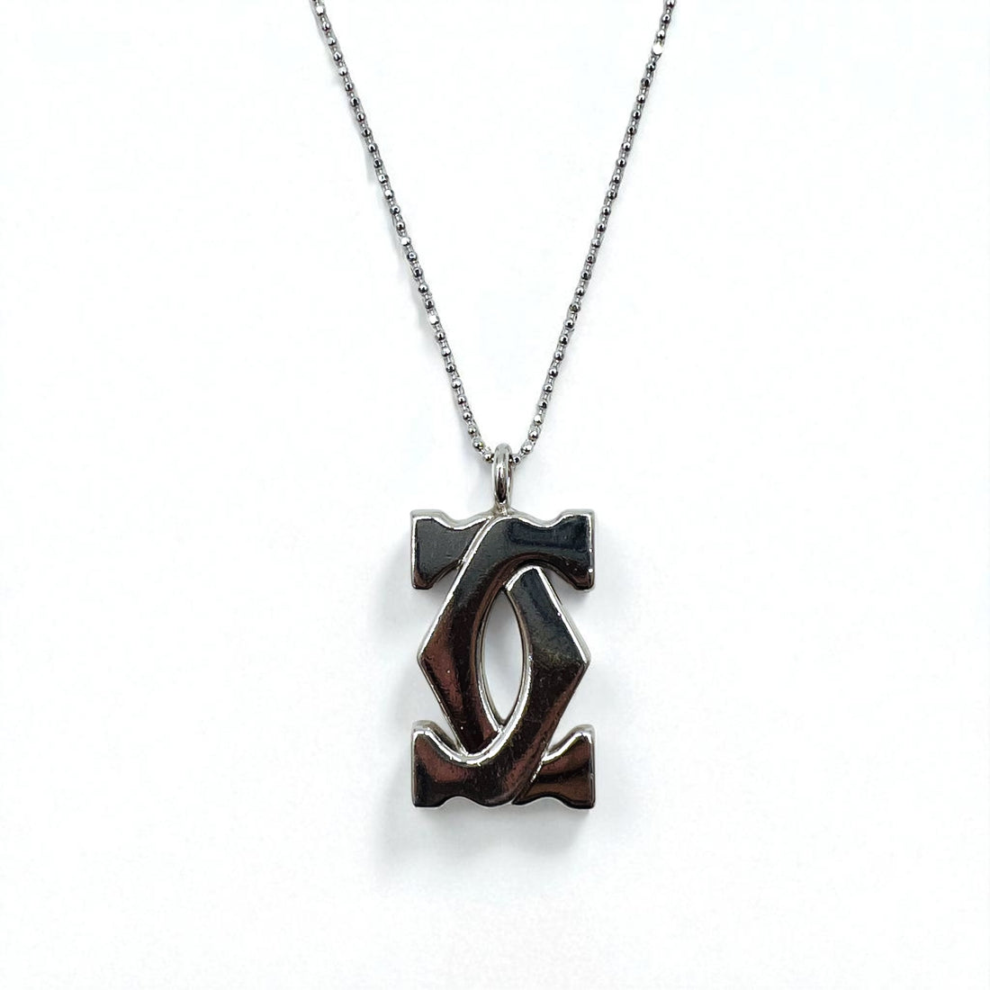 Cartier 2C logo charm necklace pendant ball chain 925 made in Italy