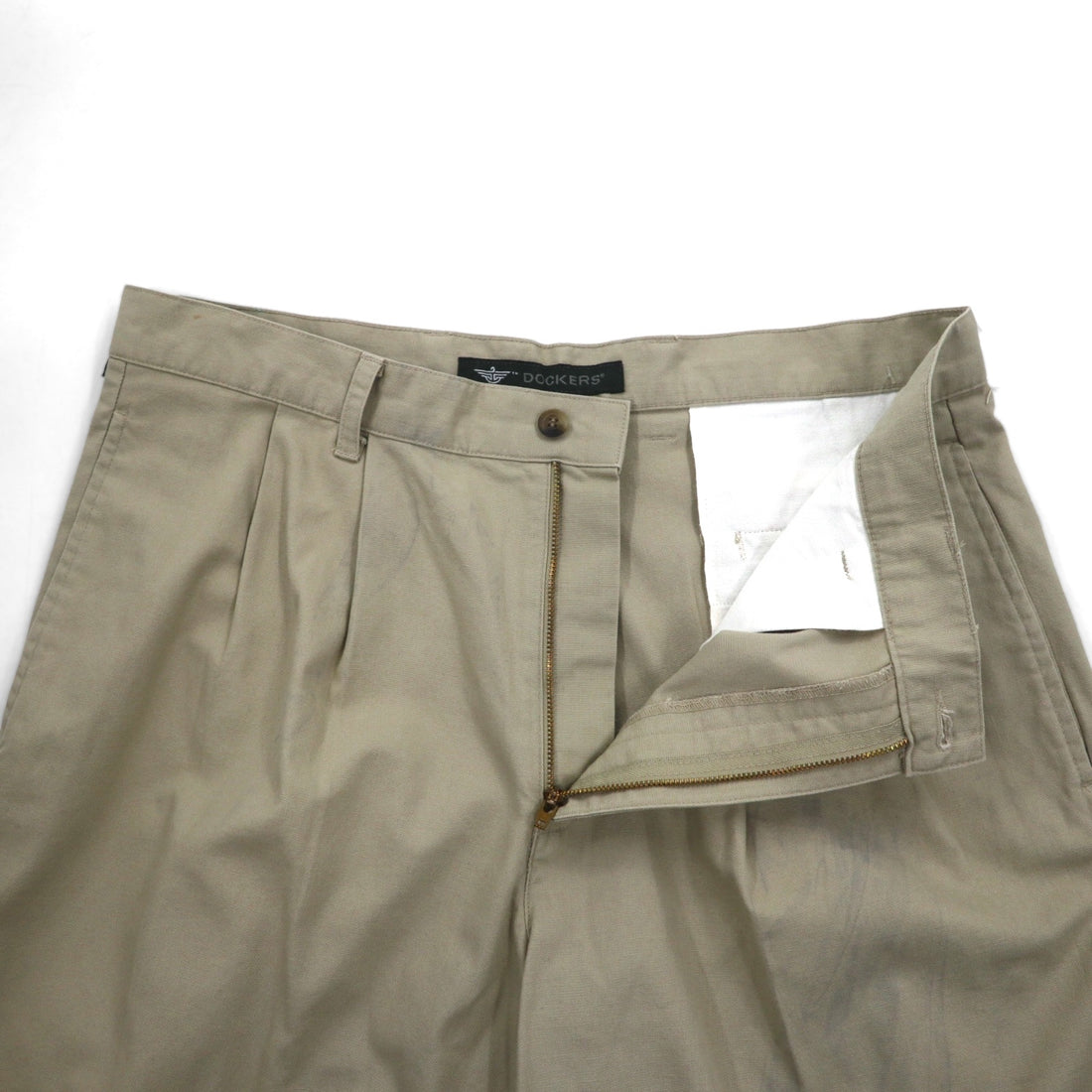 DOCKERS (Levi's) Duck Canvas Tuck Shorts, Size L, Beige, Cotton