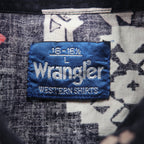 Wrangler 90年代 ネイティブ 総柄 ウエスタンシャツ L ブラック コットン フラップ 胸ポケット