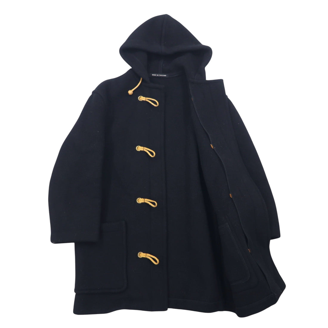 Gloverall Made in England Melton Duffle Coat Medium Black Wool Toggle Button