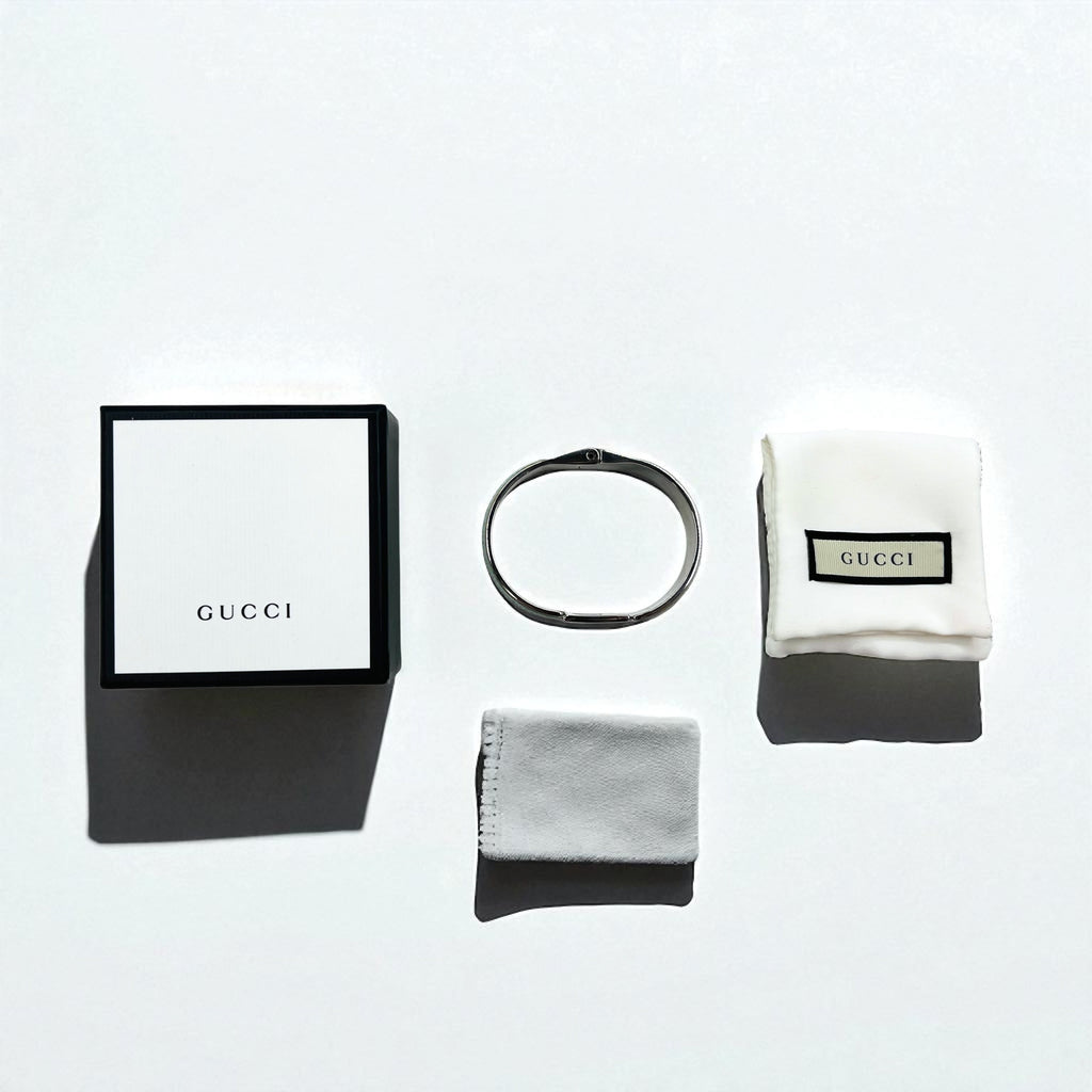 GUCCI リザード レザー Gロゴ ブレスレット バングル ブルー シルバー イタリア製