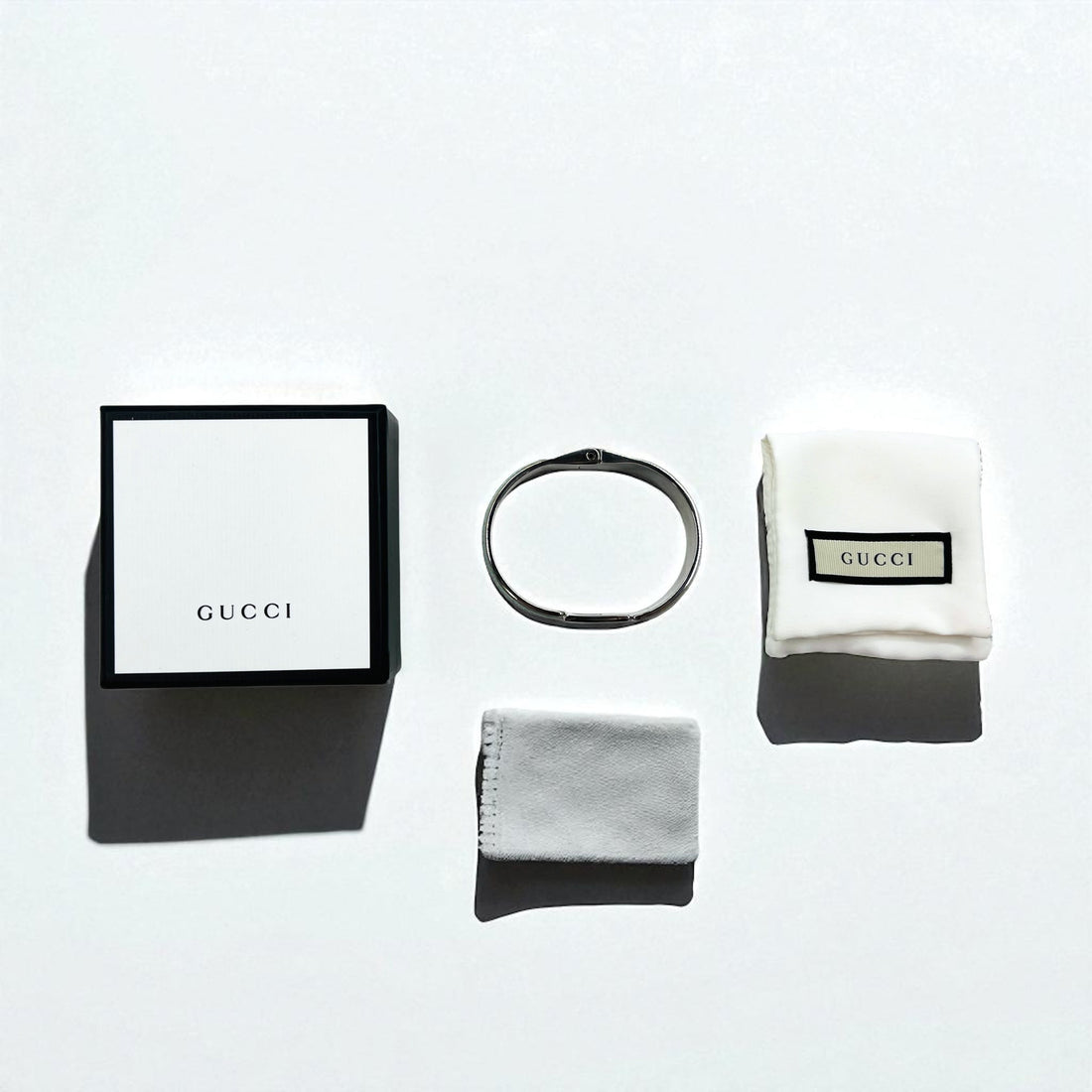 GUCCI リザード レザー Gロゴ ブレスレット バングル ブルー シルバー イタリア製