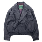 90年代 Vallemosso 襟ボア ショールカラー ダブル ムートン ジャケット L ブラック 羊革 ラムレザー キルティングライナー 襟着脱式