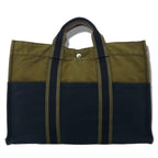 日本然リトテ-古着オンライン-HERMES フランス製 バイカラー フールトゥ MM キャンバス トートバッグ カーキ ブラック コットン-HERMES France Made bi color fourre tout MM canvas tote bag Khaki black cotton