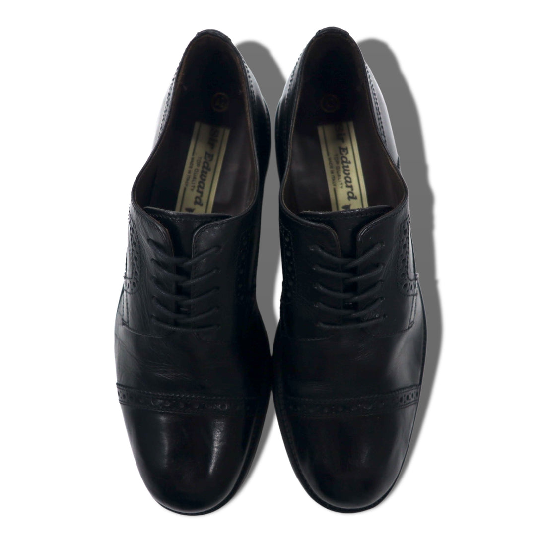 Sir Edward Italian made dress shoes, 26.5cm, black leather, quarter brogue, straight tip