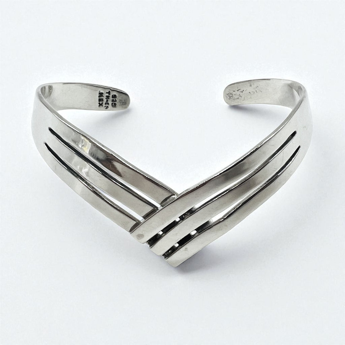 Vintage 925 Silver Cuff Bracelet Made In Mexico メキシカンジュエリー V字 ウェーブ バングル シルバー