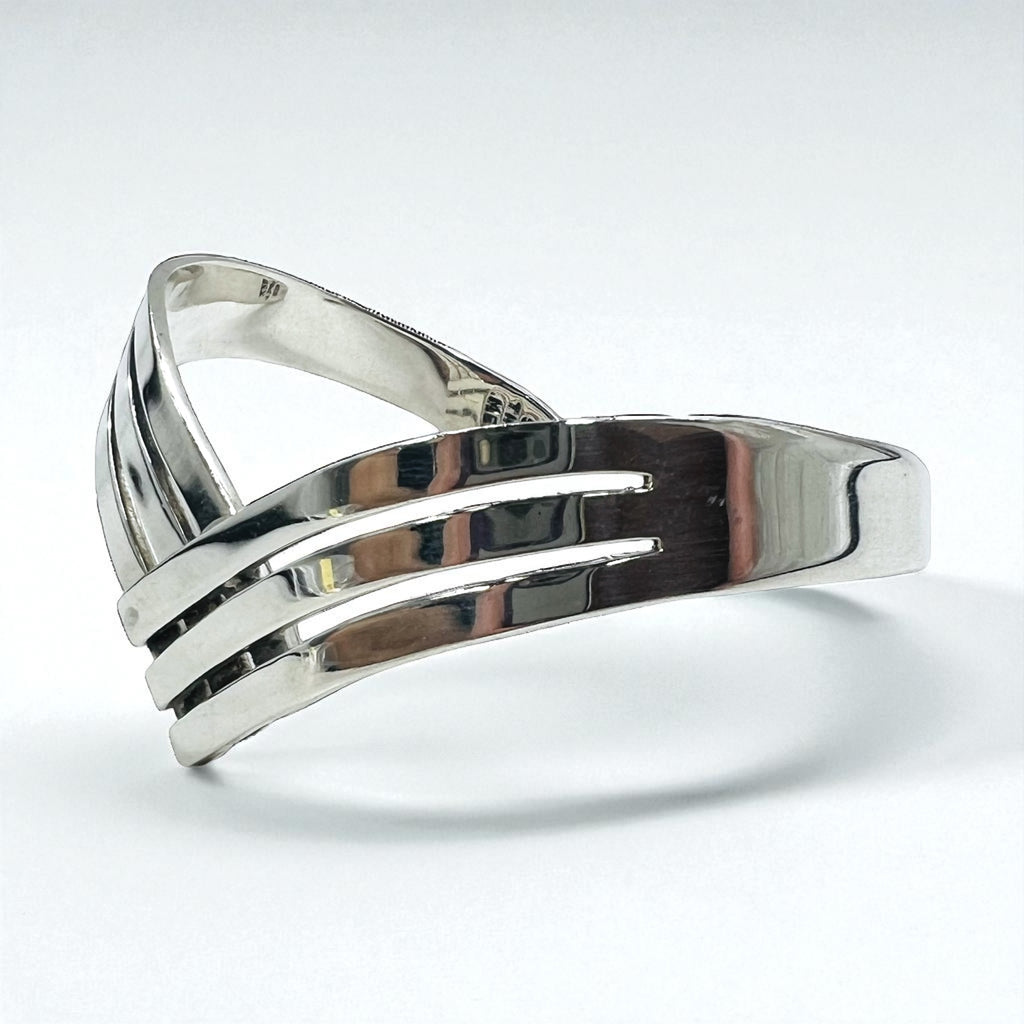 Vintage 925 Silver Cuff Bracelet Made In Mexico メキシカンジュエリー V字 ウェーブ バングル シルバー