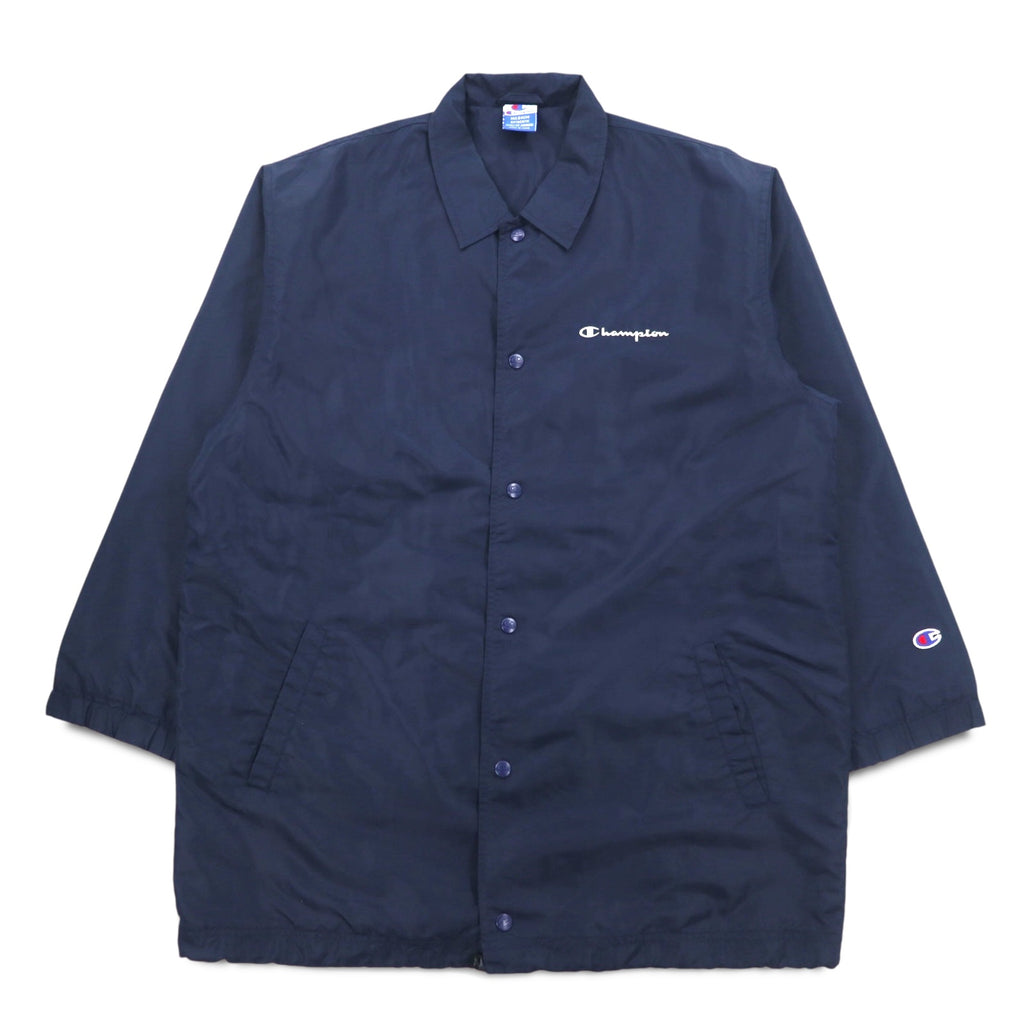 Champion 90s Long Coach Jacket M Navy Script Logo Back Print
