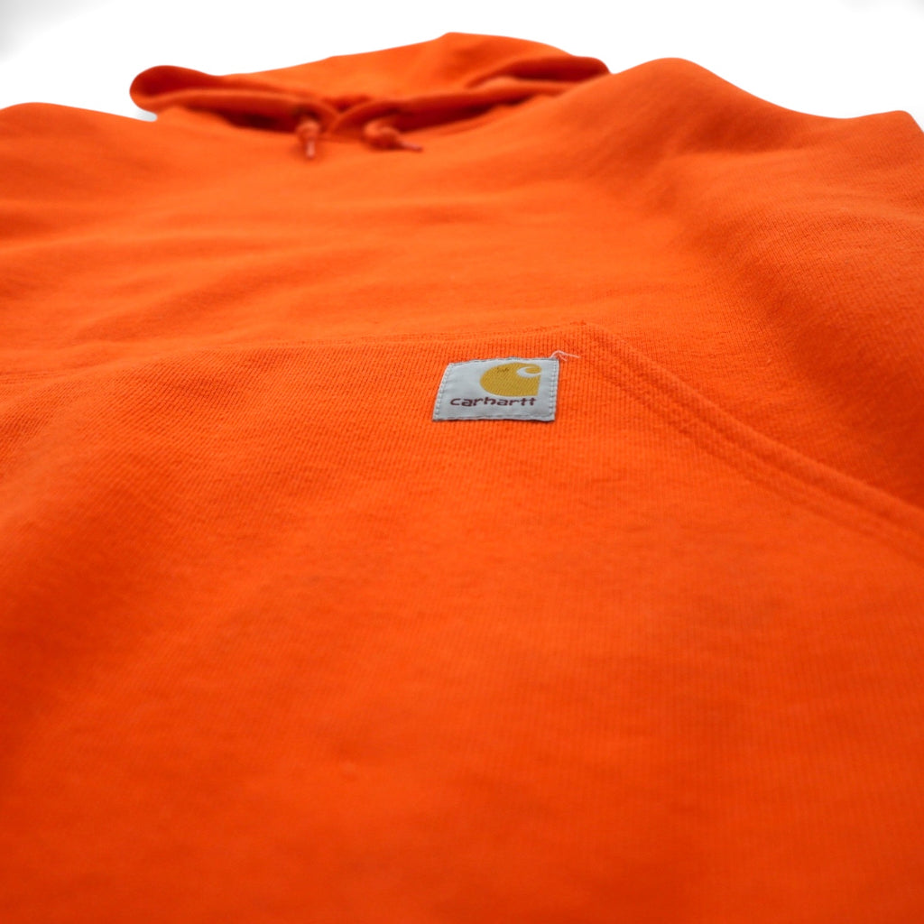 carhartt プルオーバー パーカー L オレンジ スリーブ ロゴ プリント カンガルーポケット K288