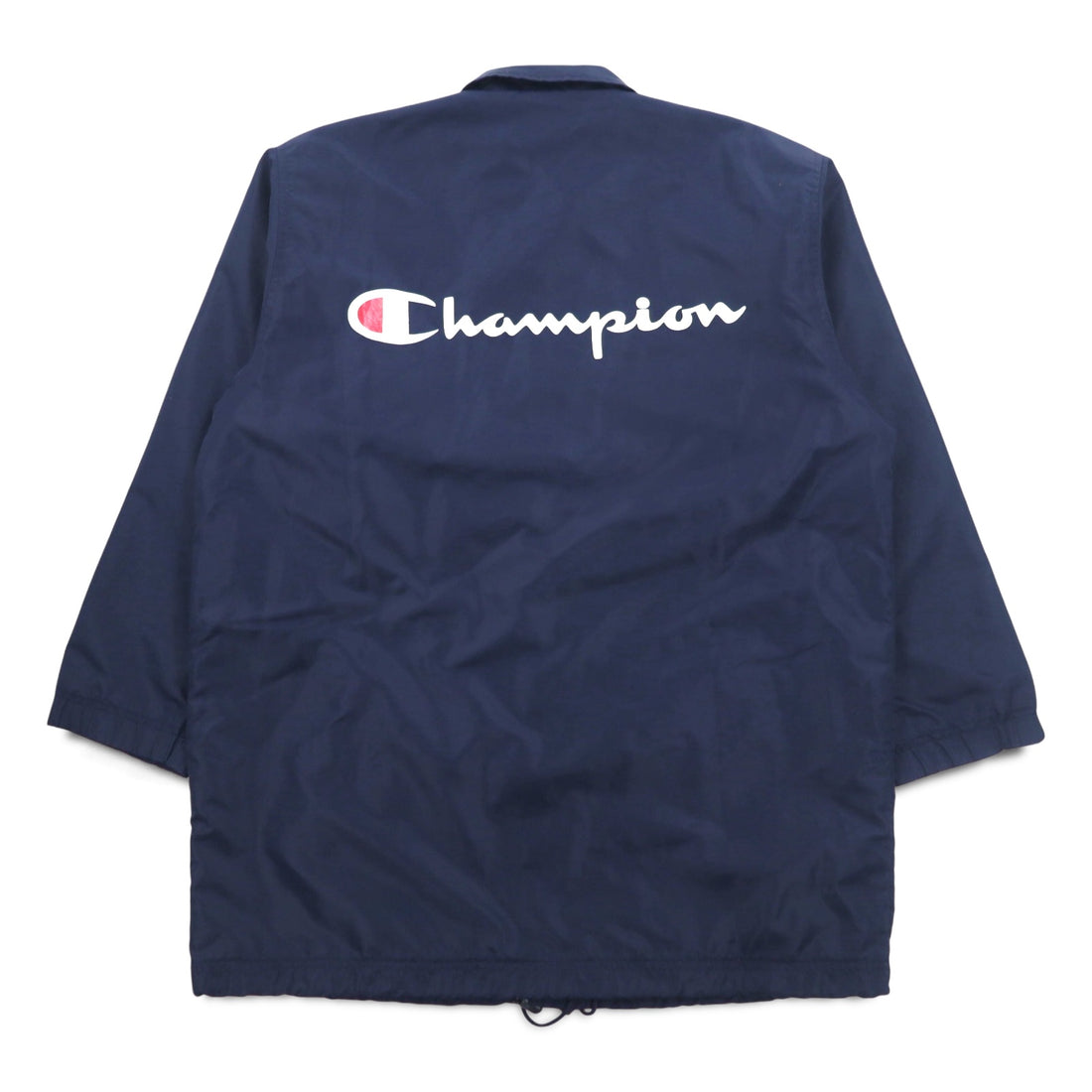 Champion 90s Long Coach Jacket M Navy Script Logo Back Print