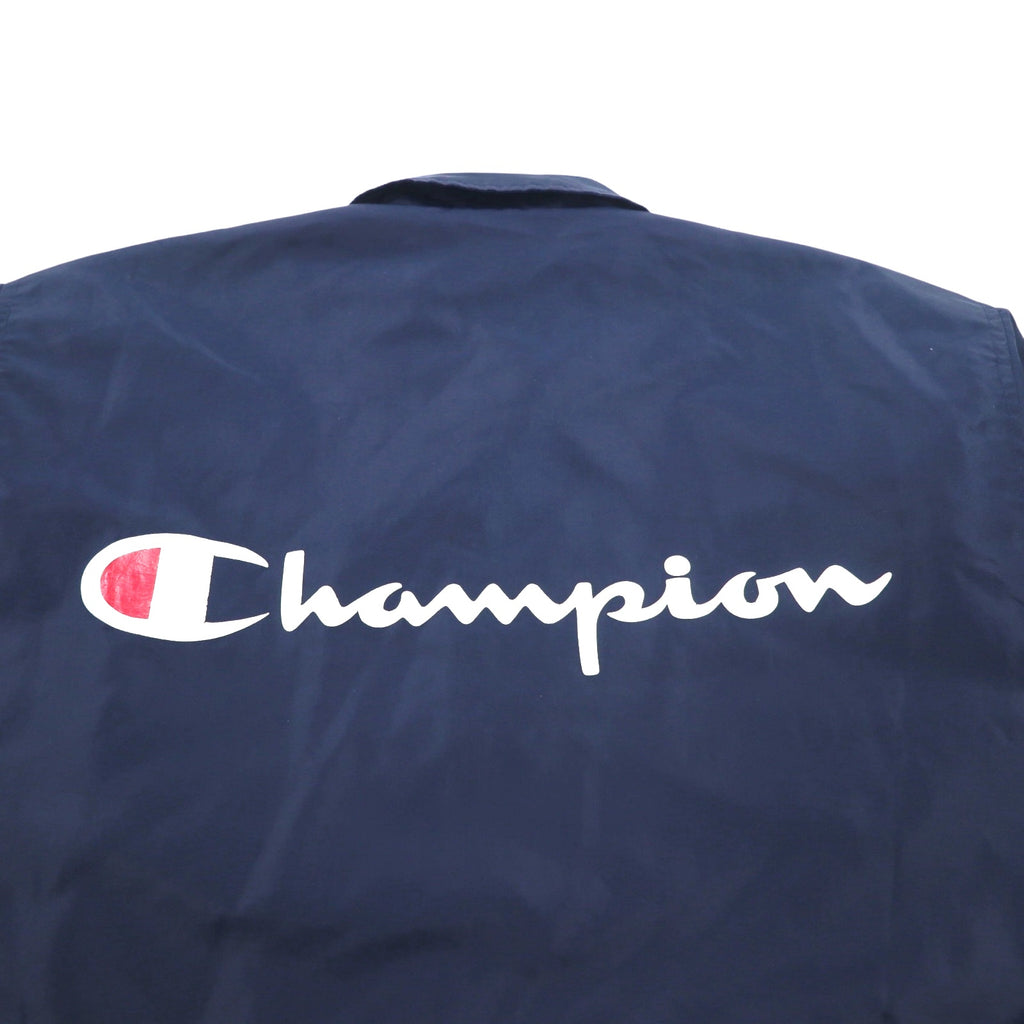 Champion 90s Long Coach Jacket M Navy Script Logo Back Print