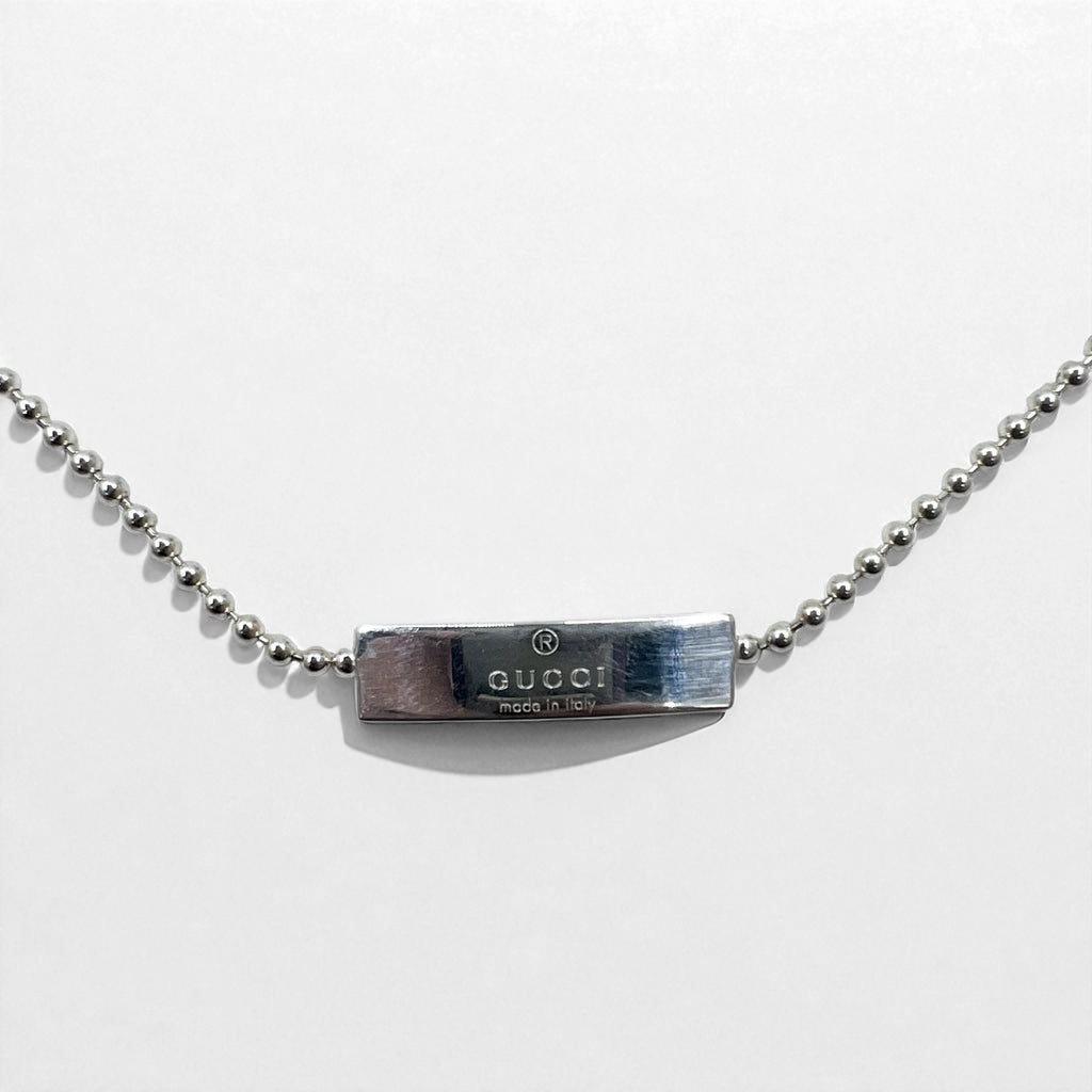 GUCCI Vintage Ball Chain Choker Necklace Silver 925 Logo Plate Made in Italy