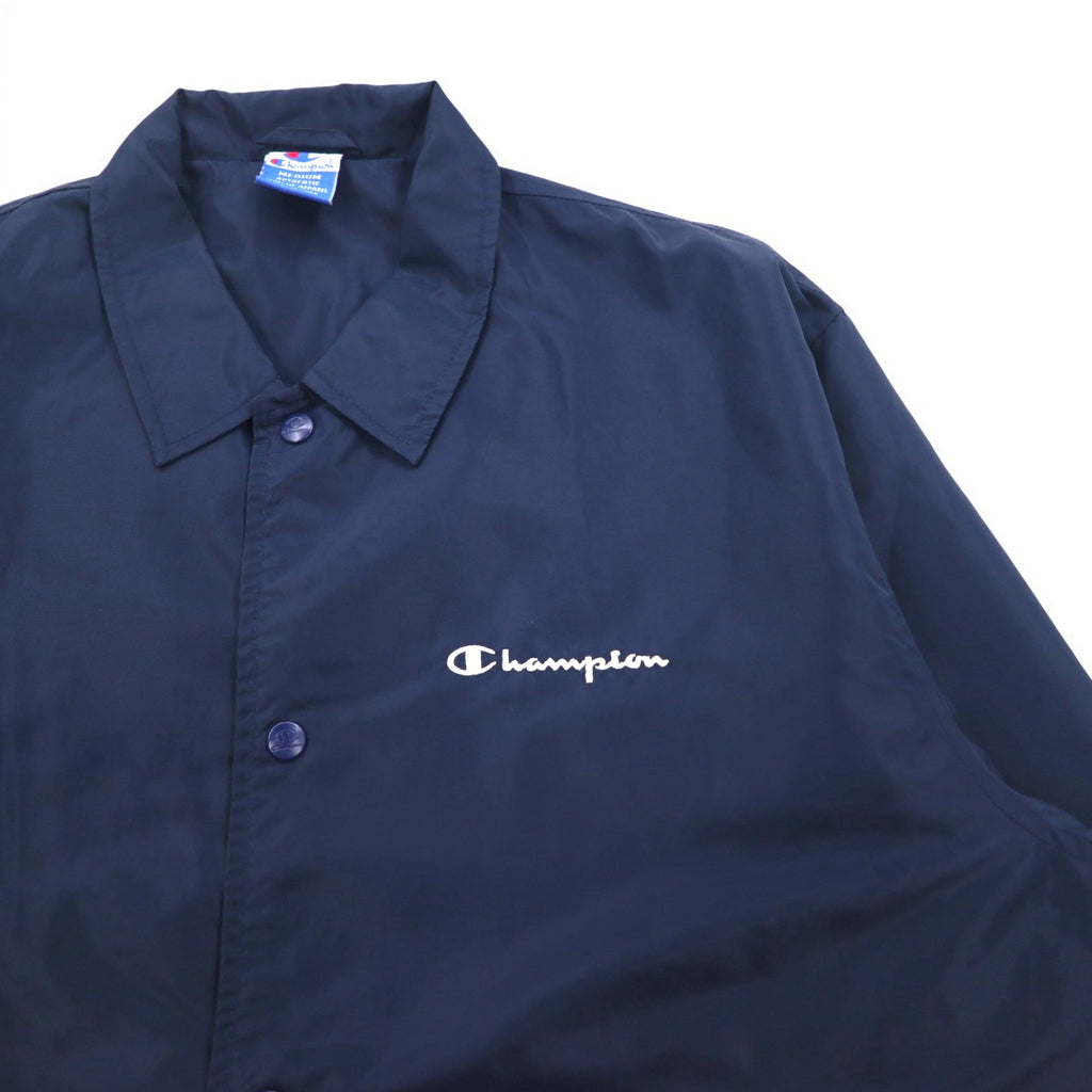 Champion 90s Long Coach Jacket M Navy Script Logo Back Print