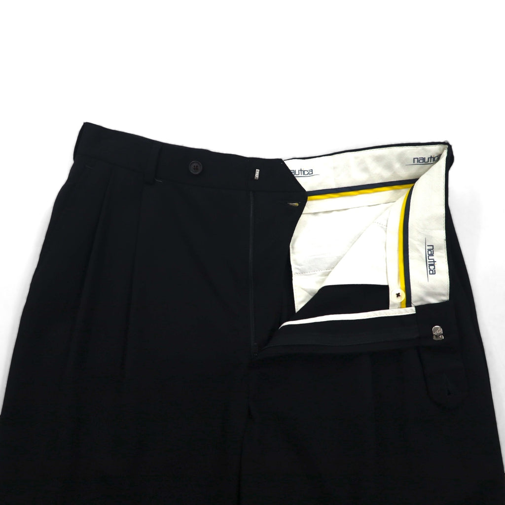 Nautica 90s Super 100s 2-pleat Wide Leg Slacks, Size L, Black Wool
