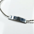 GUCCI Vintage Ball Chain Choker Necklace Silver 925 Logo Plate Made in Italy