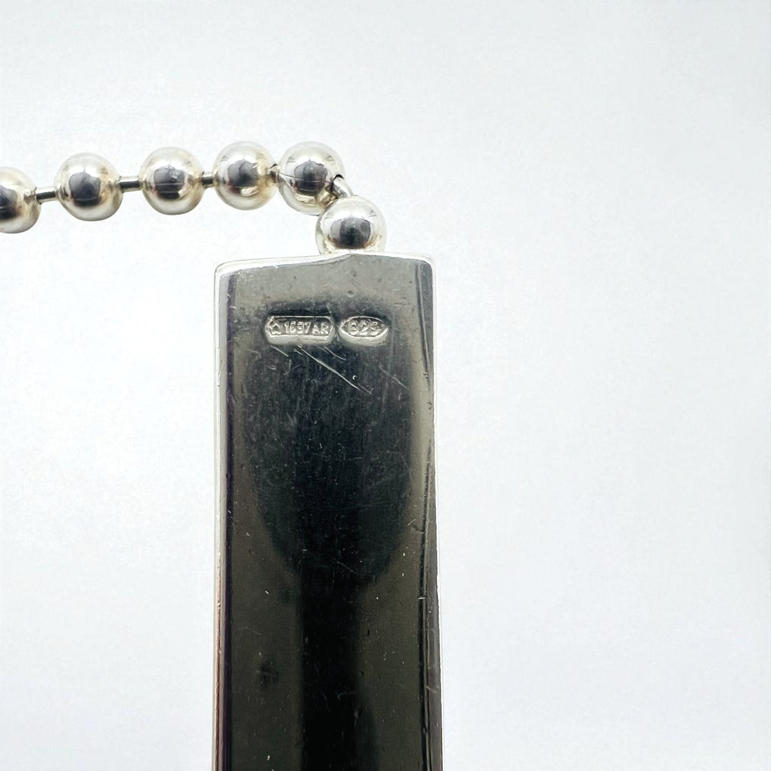 GUCCI Vintage Ball Chain Choker Necklace Silver 925 Logo Plate Made in Italy