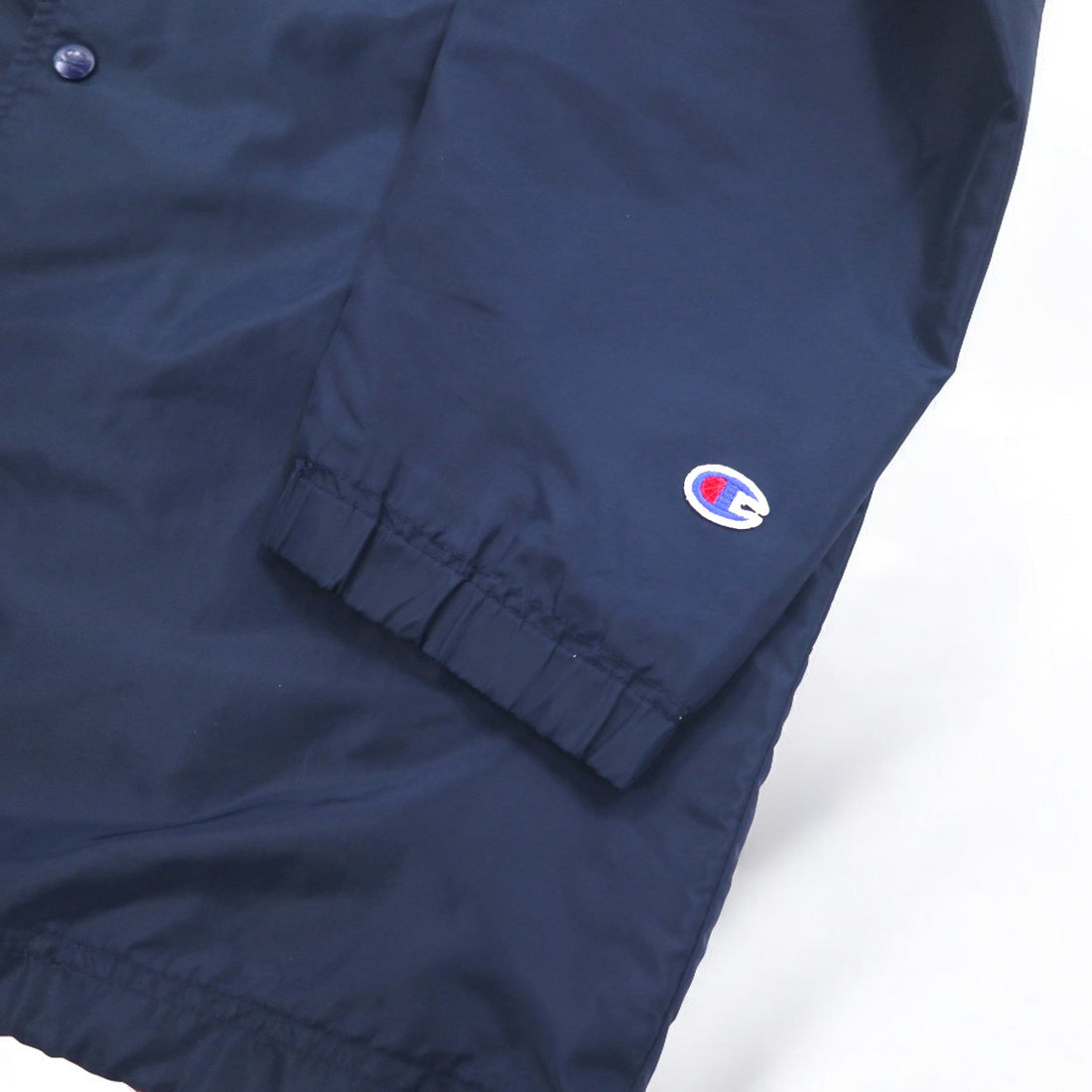 Champion 90s Long Coach Jacket M Navy Script Logo Back Print