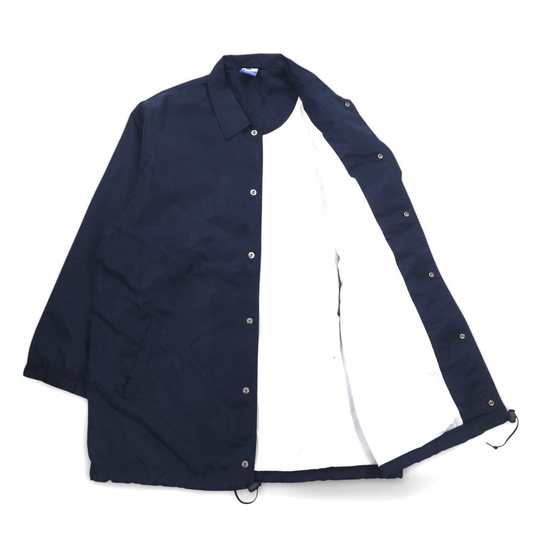 Champion 90s Long Coach Jacket M Navy Script Logo Back Print