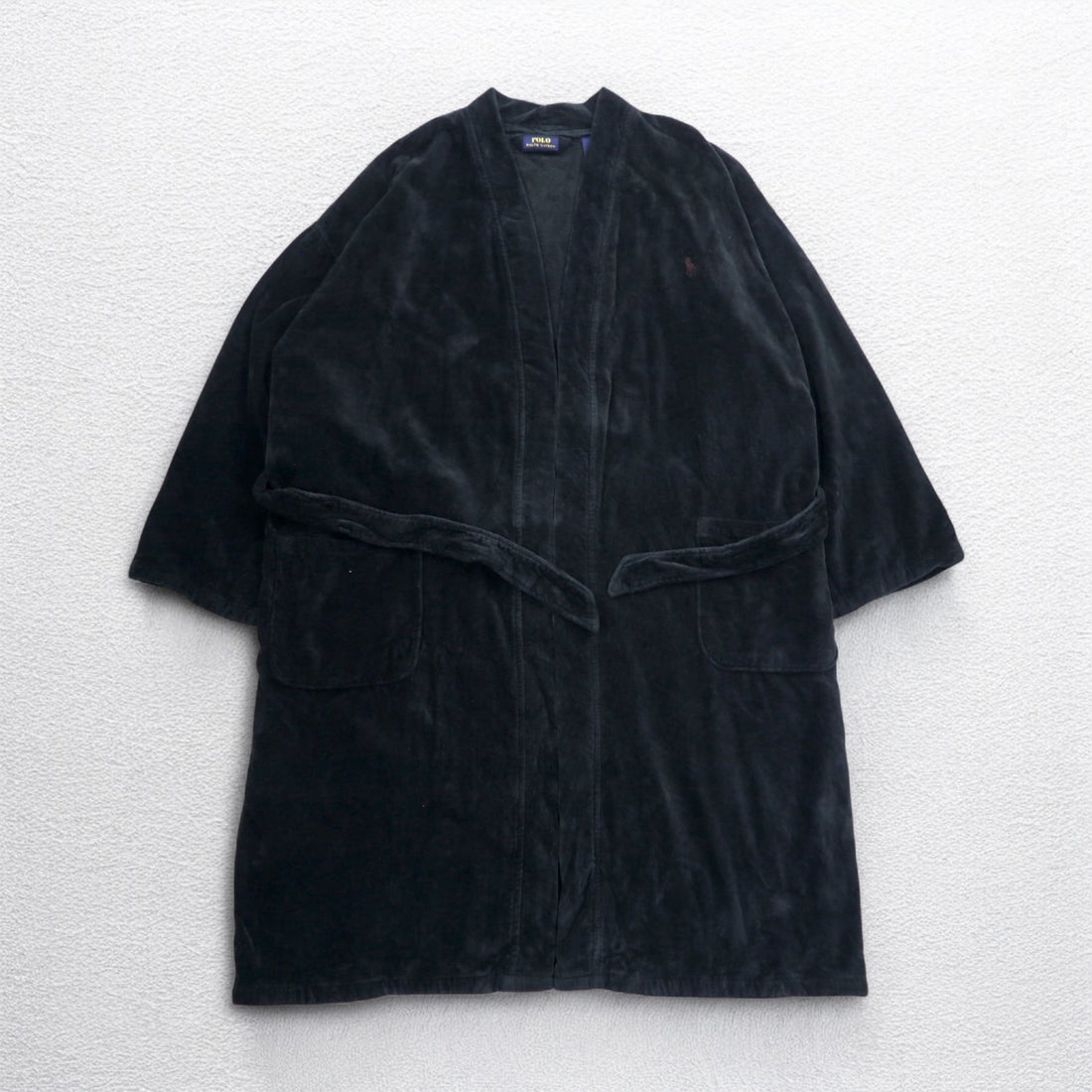 POLO RALPH LAUREN パイル ローブコート ガウン L/XL ブラック コットン ベルト付き