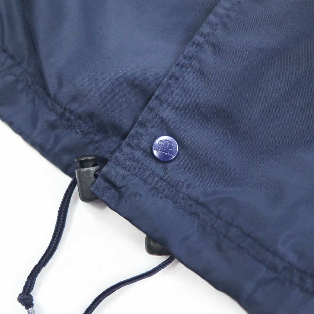 Champion 90s Long Coach Jacket M Navy Script Logo Back Print