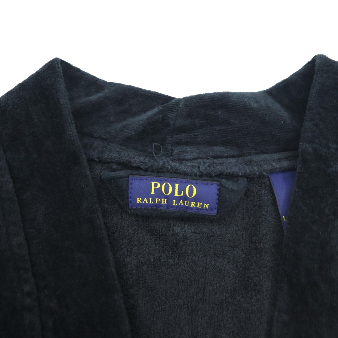POLO RALPH LAUREN pile robe coat gown L/XL black cotton with belt