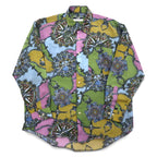 Vintage 90s Retro Shirt KABUL 90年代 総柄 ポリシャツ 2XL カーキ ポリエステル レトロ