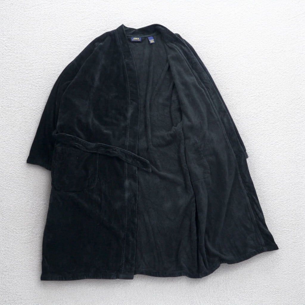 POLO RALPH LAUREN pile robe coat gown L/XL black cotton with belt